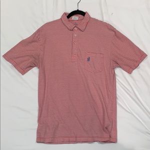 Johnnie-O Red/White Striped Cotton Polo Medium